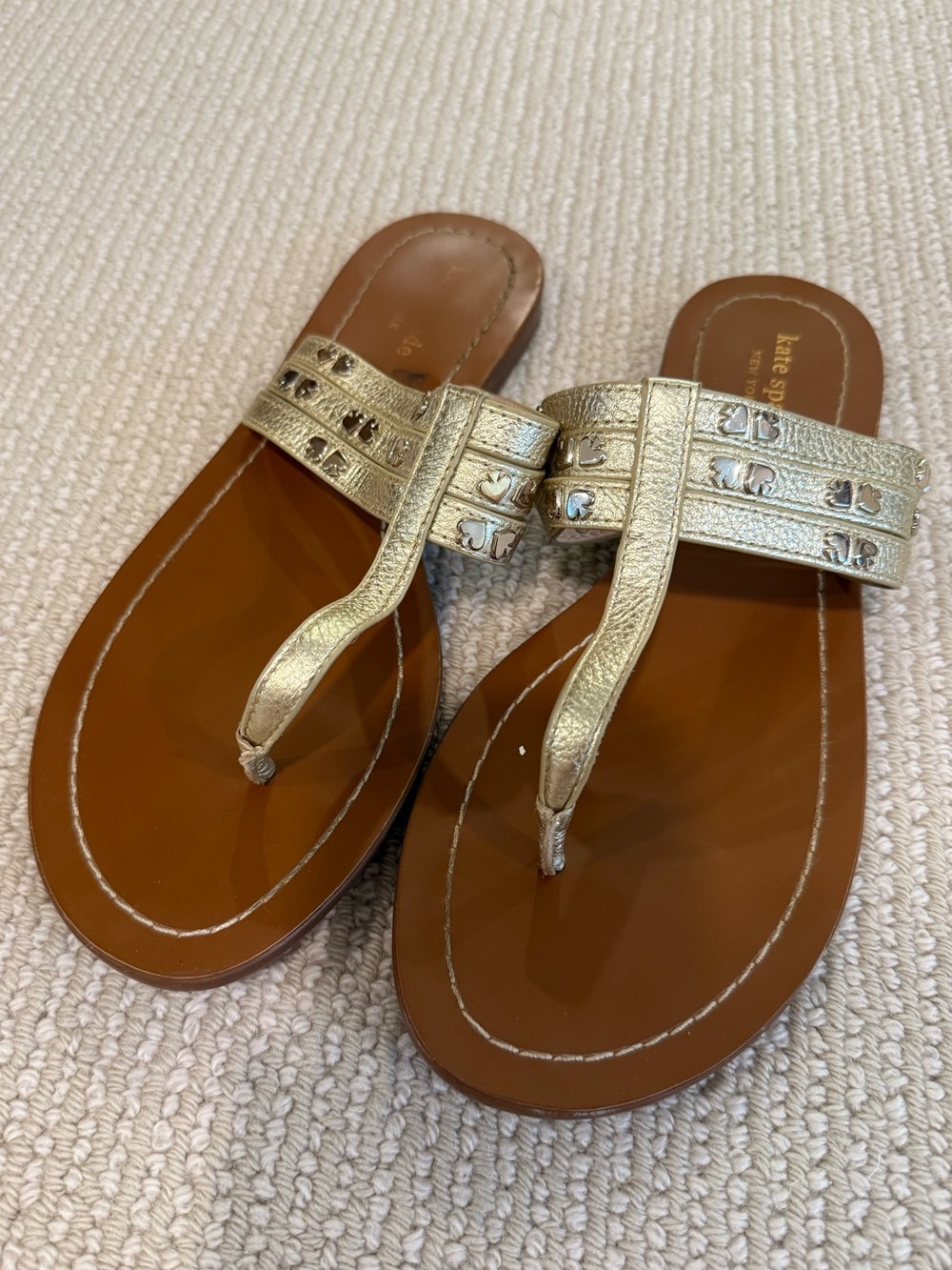 Kate Spade Metallic Gold Leather Thong Sandals